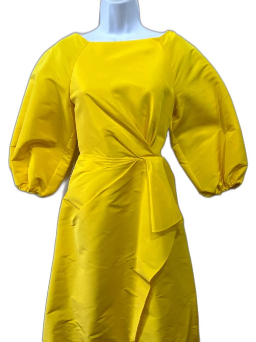 NWT Carolina Herrera Silk Sarong Gown Taxi Cab Yellow Puff Sleeve Maxi Dress Sz - Picture 13 of 13